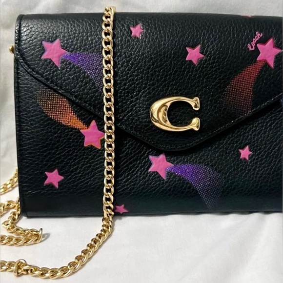 Coach Leather Crossbody Bag With Shooting Star Print, Black/Pink - Picture 3 of 6